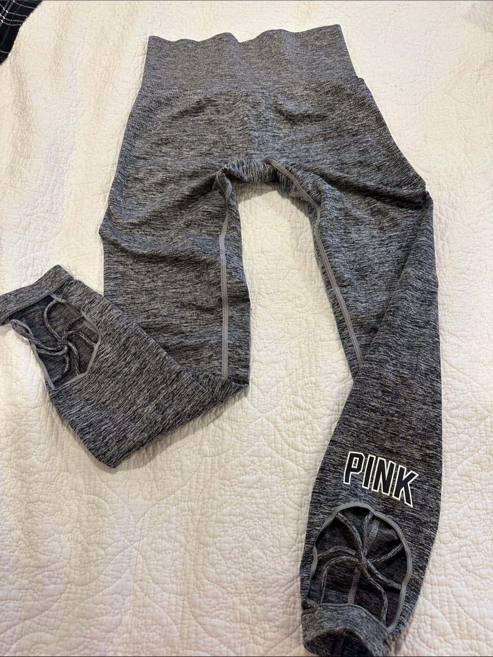 PINK Victoria's Secret Gray Marled High-Waist Leggings with Rear Cutout